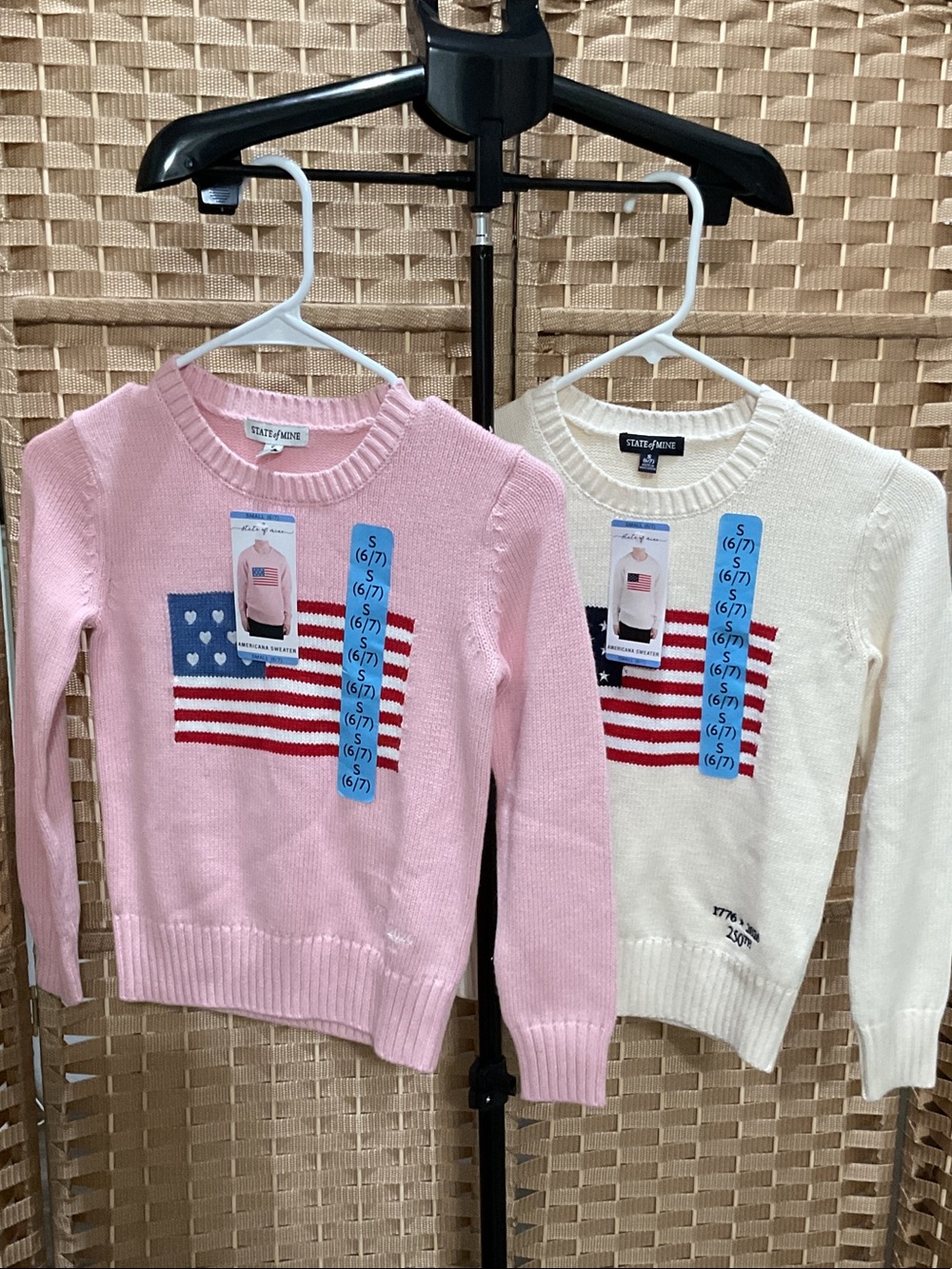 Set of Two State of Mine Pink & Cream American Flag Knit Sweaters - S 6/7